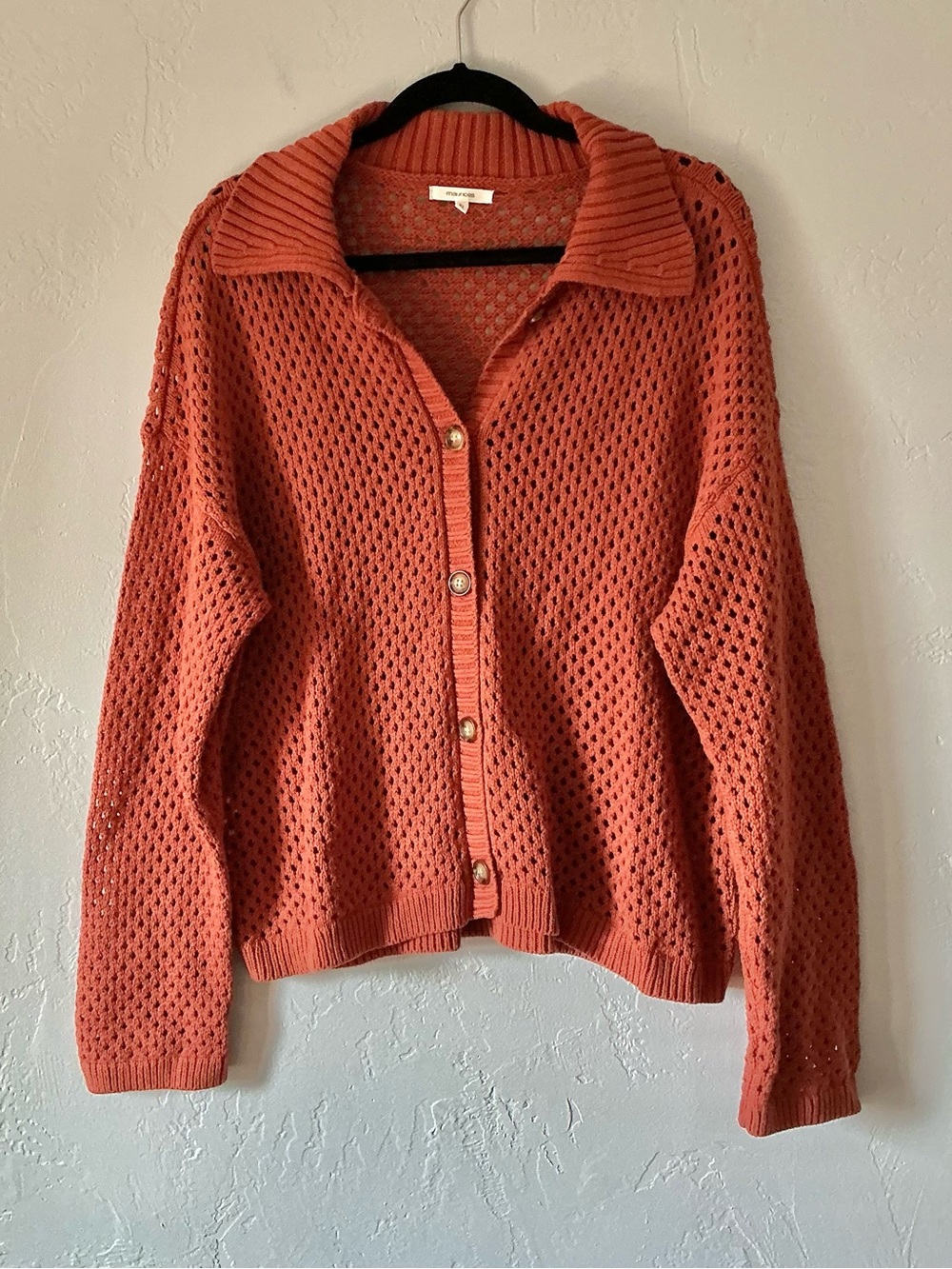 Maurices Open-Knit Collared Cardigan Sweater